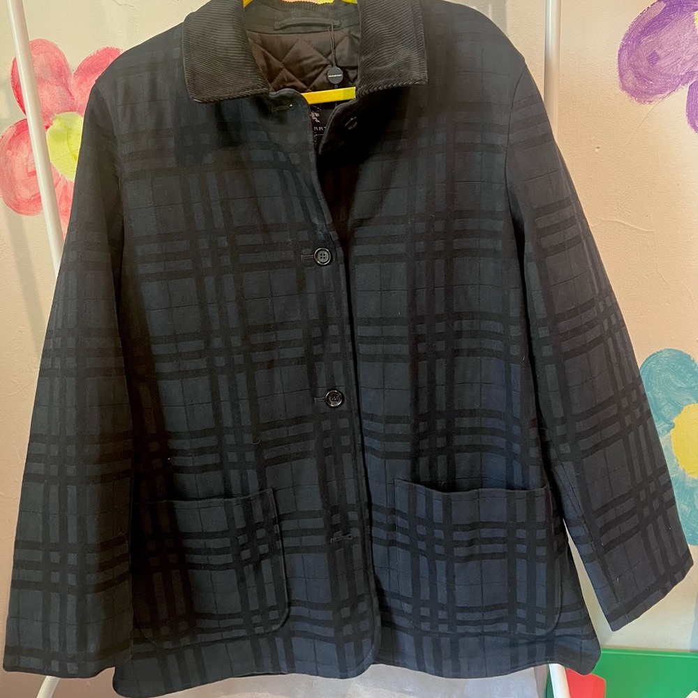 NWT BURBERRY dark Blue and Black plaid Coat XL